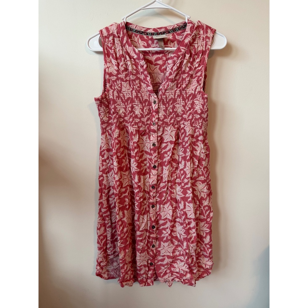 Knox Rose Pink Floral Smocked Empire Waist Button Front Sleeveless Dress Small